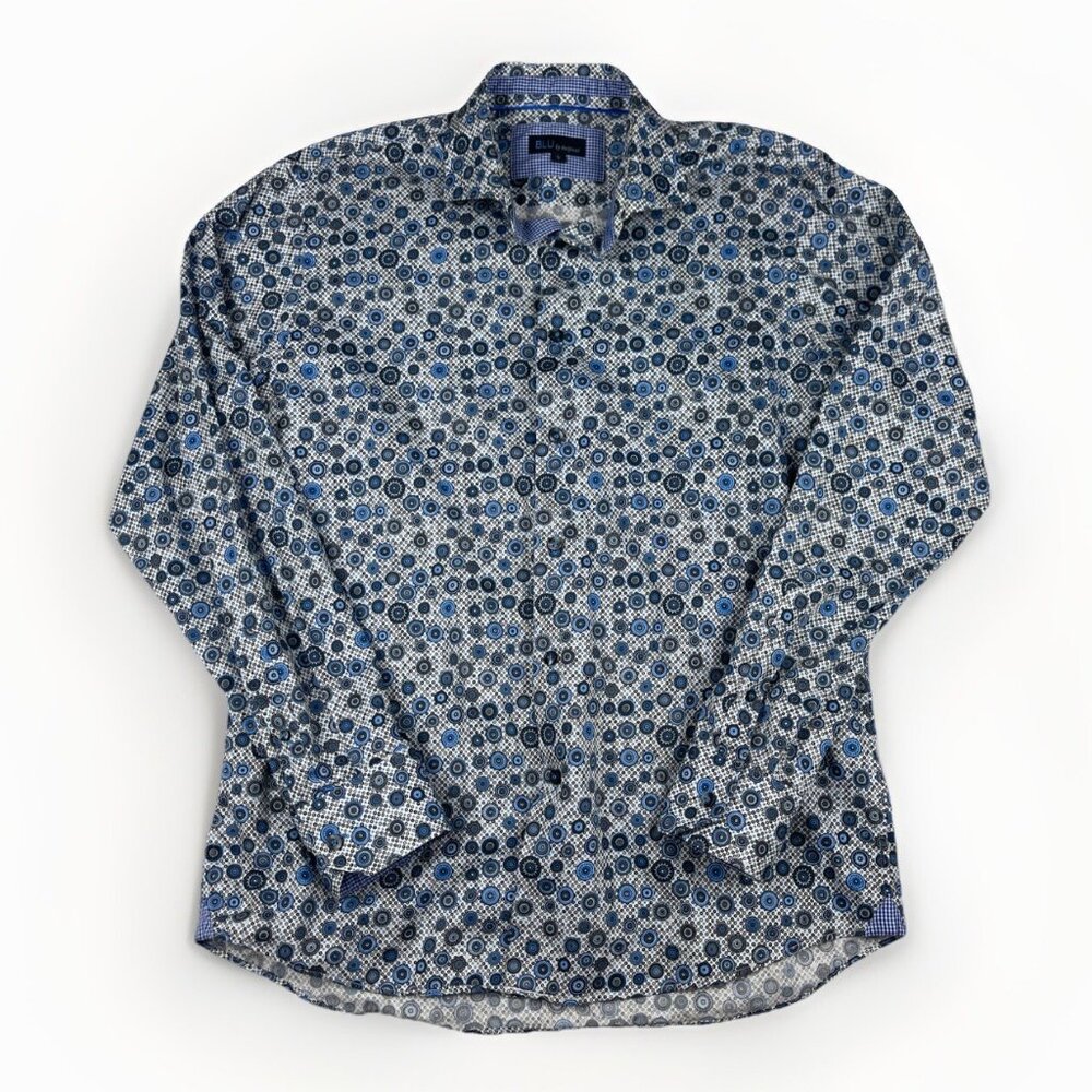 BLU by Polifroni Mens Shirt Sz L Mandala Circles AOP Long Sleeve Flap On Sleeve